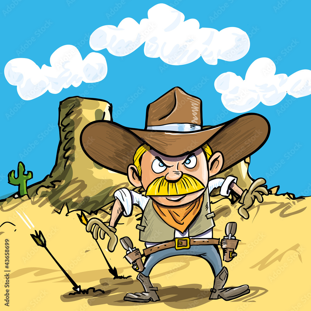 Cartoon cowboy drawing his guns Cartoon cowboy drawing his guns