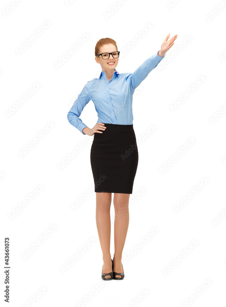 attractive businesswoman pointing her hand attractive businesswoman pointing her hand
