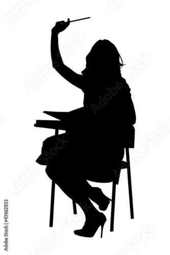 A silhouette of a schoolgirl raising her hand