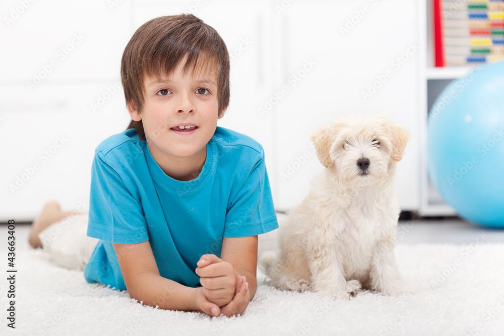 Young boy and his good behaving doggy Young boy and his good behaving doggy