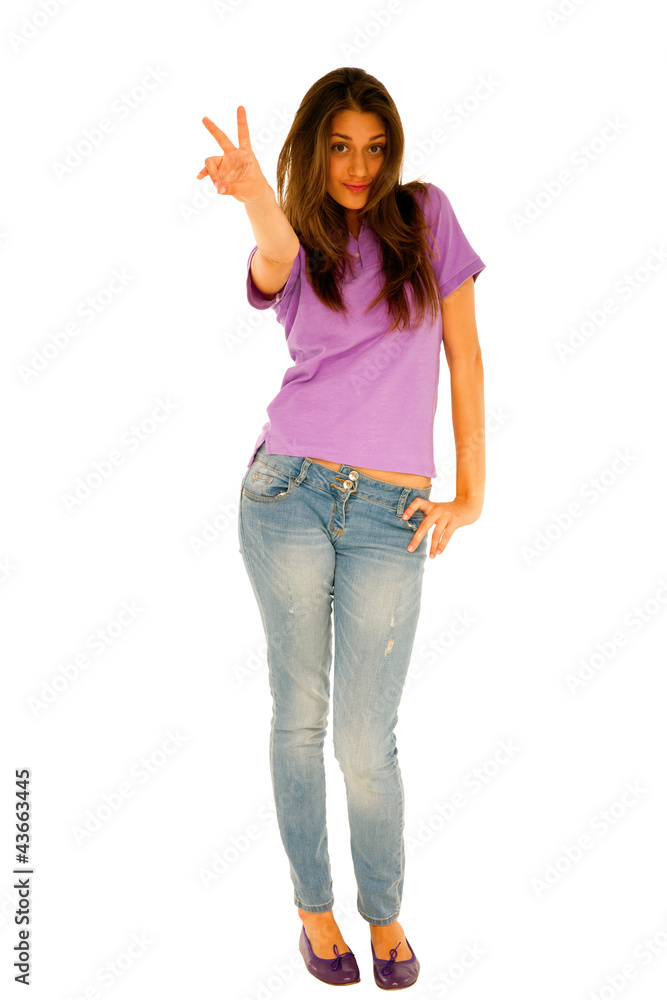 teenage girl giving peace sign teenage girl giving peace sign