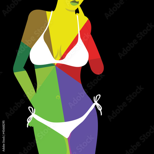 Multicolored hot woman body in bikini - illustration