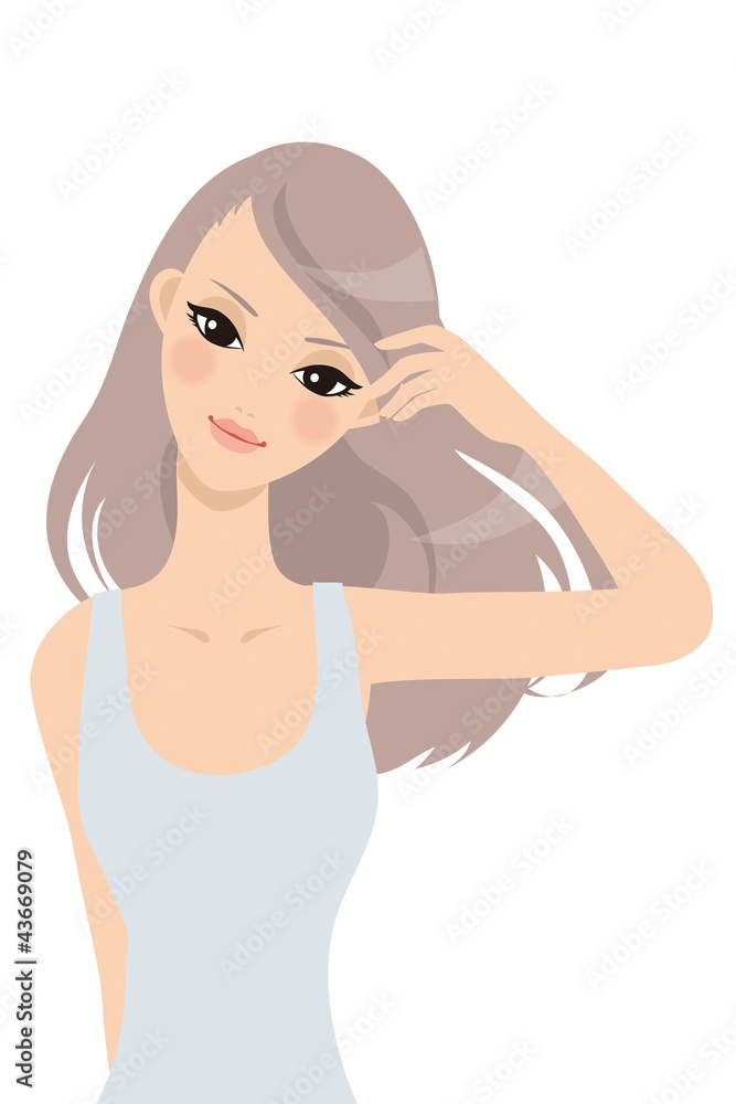 髪を手入れする女性 髪を手入れする女性
