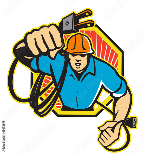 Electrician Construction Worker Retro