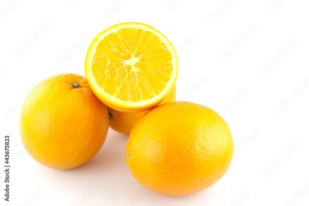 Navel seedless orange fruite isolated on white