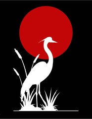 Acrylglasbilder Rot, Schwarz, Weiß heron silhouette with giant moon background  © sunlight789