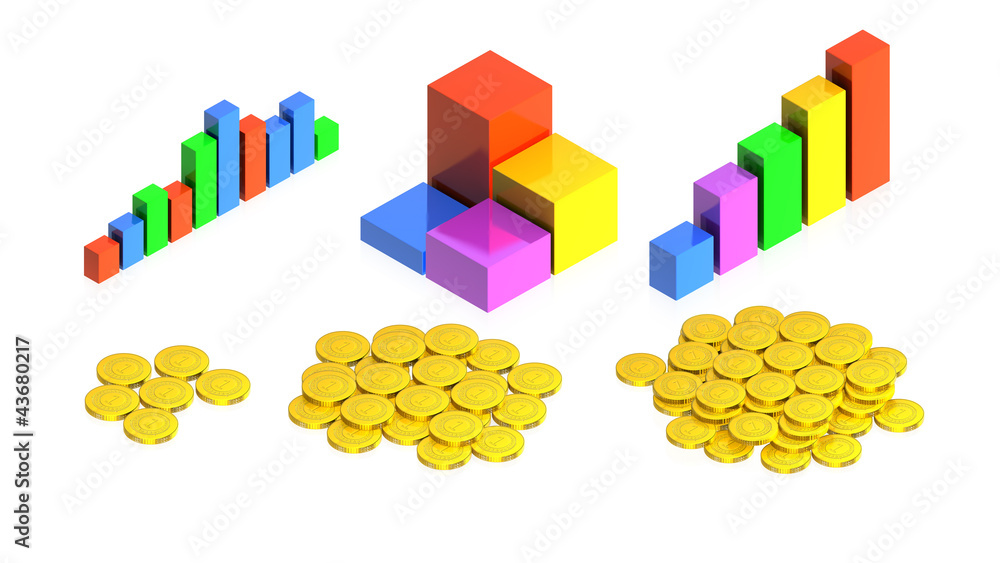 three Charts  with coins