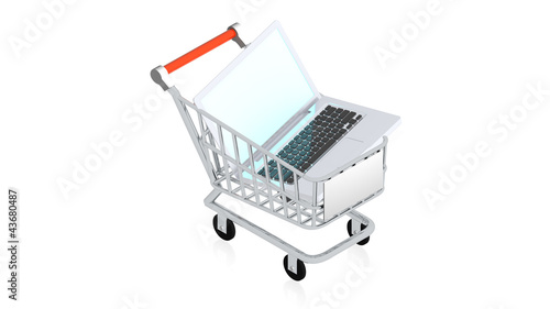 Shopping cart with laptop