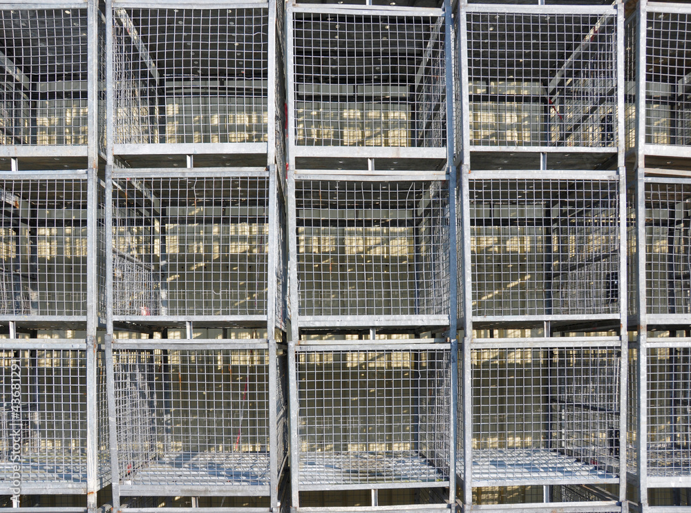 Stacked empty stock cages