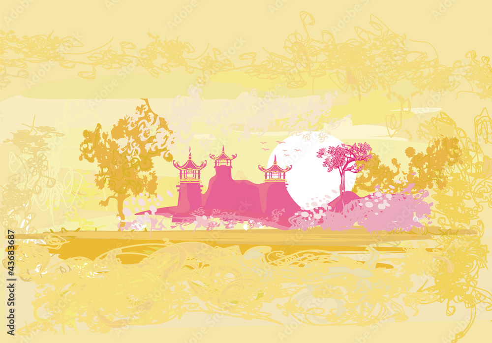 Obraz premium old paper with Asian Landscape