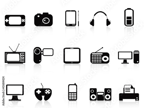 black electronic objects icons set