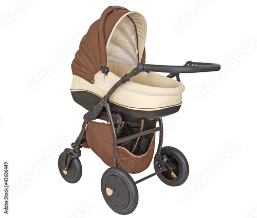 baby carriage on a white