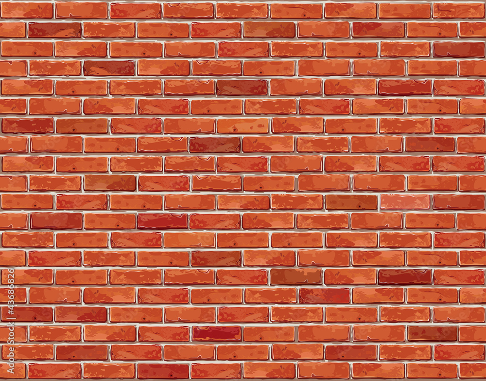 Red brick wall seamless Vector illustration background. - obrazy, fototapety, plakaty 