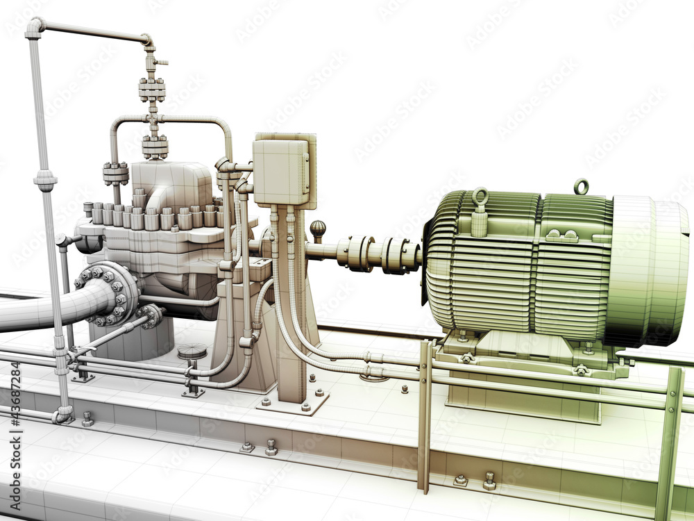 Industrial engine and power generator design with wireframe Industrial engine and power generator design with wireframe