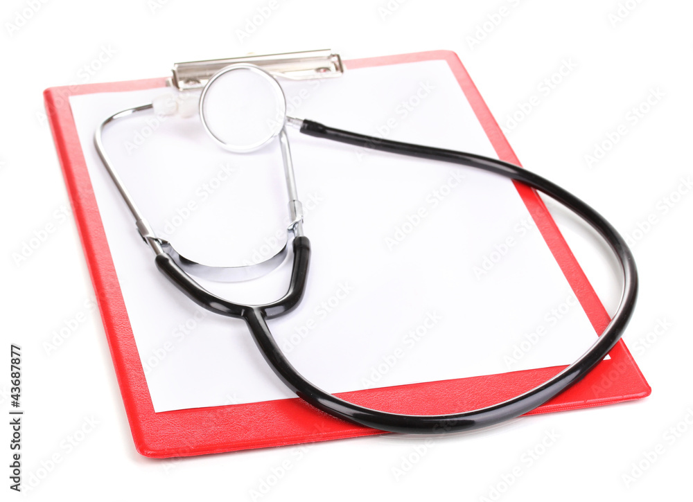 Stethoscope and blank clipboard isolated on white Stethoscope and blank clipboard isolated on white