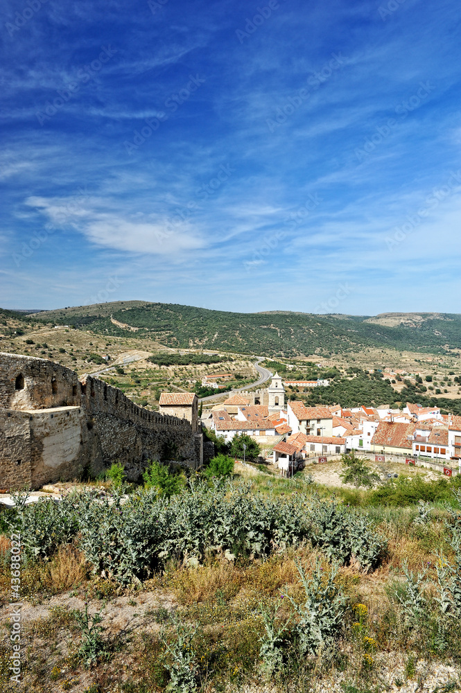 Morella in Spain. Landscape with  town and mountains.