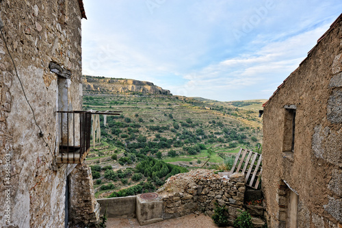 Small spanish old town with mountains view. Ares in Spain. photo