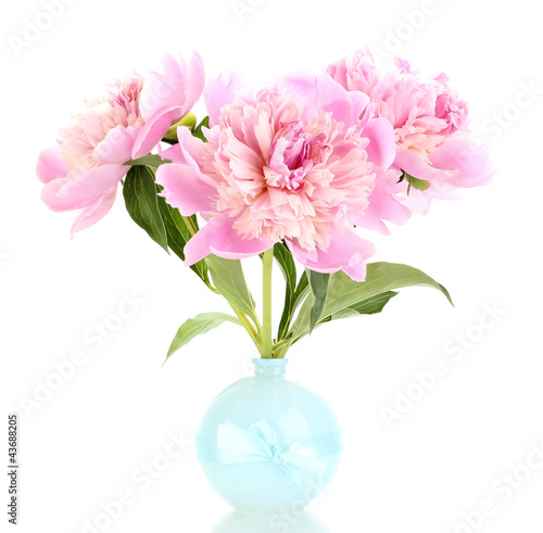 Wallpaper Mural Three pink peonies in vase isolated on white Torontodigital.ca