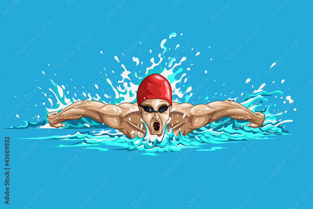 editable vector illustration of sportsman doing swimming