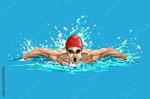 editable vector illustration of sportsman doing swimming