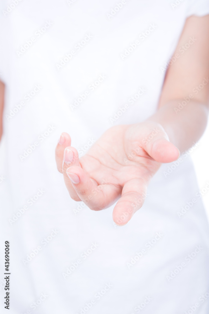 Empty woman hands over body isolated on background. Empty woman hands over body isolated on background.