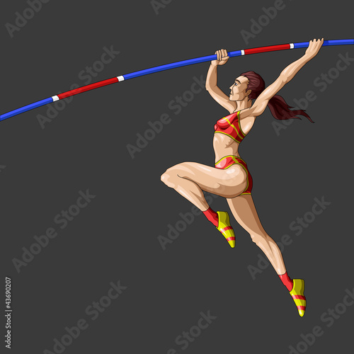 vector illustration of female doing pole valute