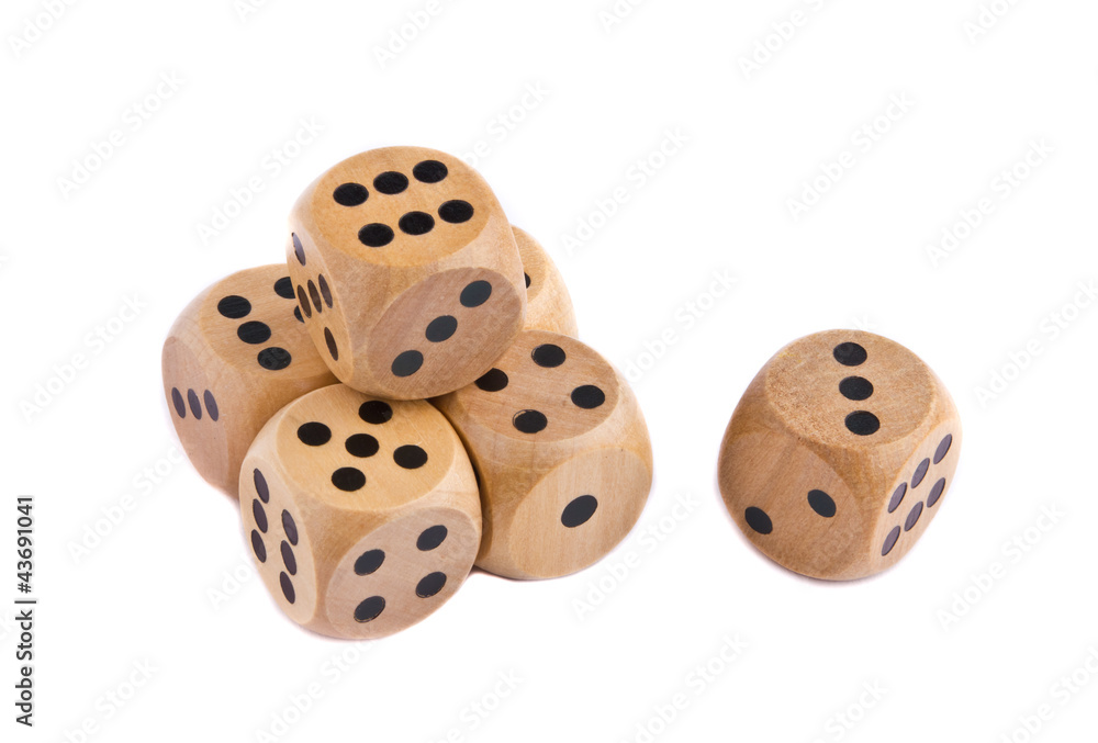 Wooden dice for board game isolated on white background Wooden dice for board game isolated on white background