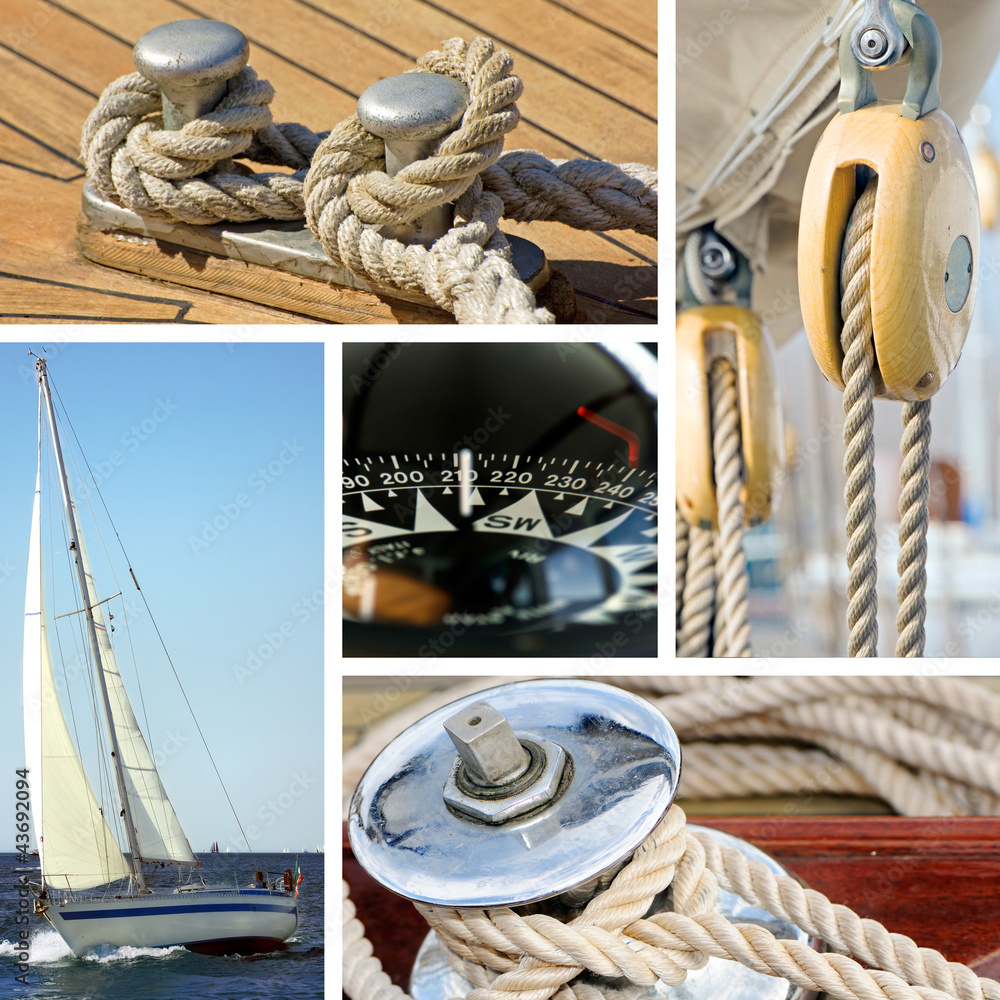Obraz premium Yacht collage. Sailboat. Yachting concept