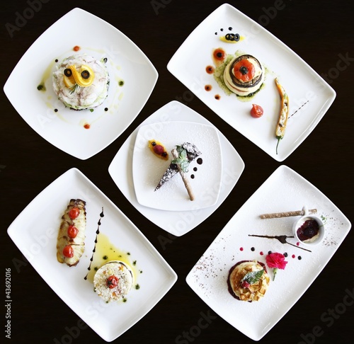 Set of dishes prepared in a luxury restaurant