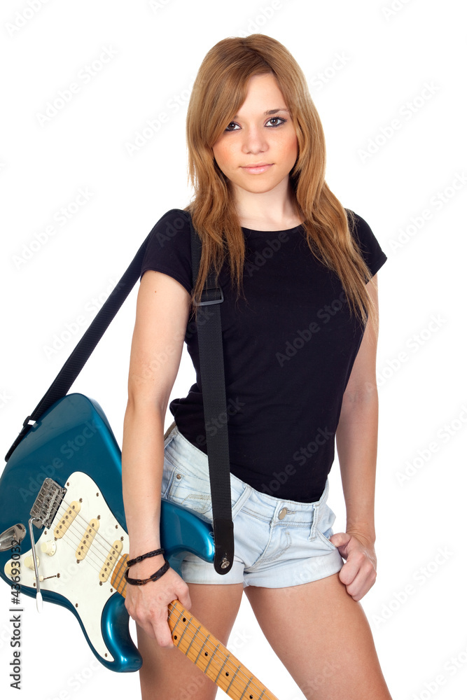 Teen rebellious girl with a electric guitar Teen rebellious girl with a electric guitar