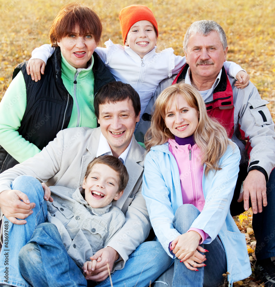 Big family in autumn park Big family in autumn park