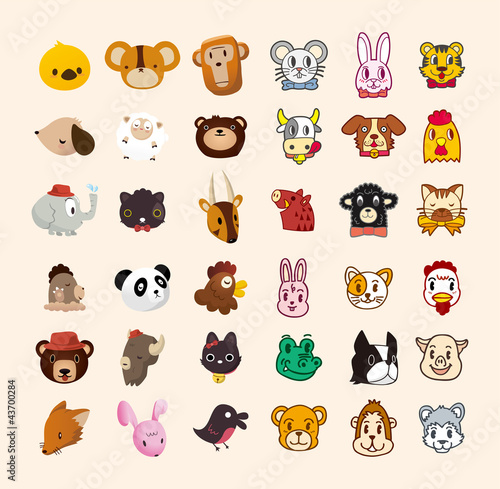 set of cute animal face icon