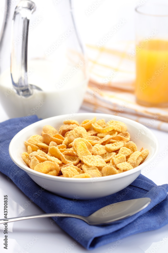 Breakfast with corn-flakes Breakfast with corn-flakes