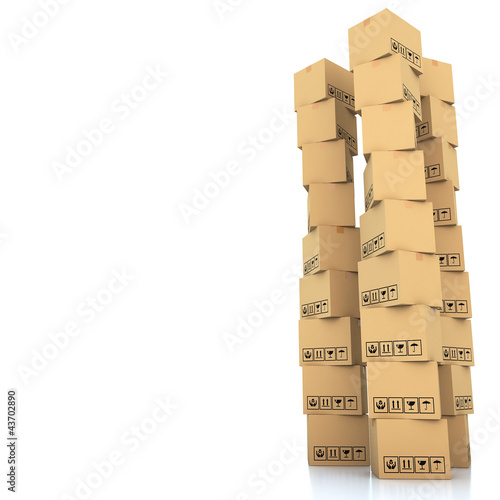 Cardboard boxes on white background 3d illustration