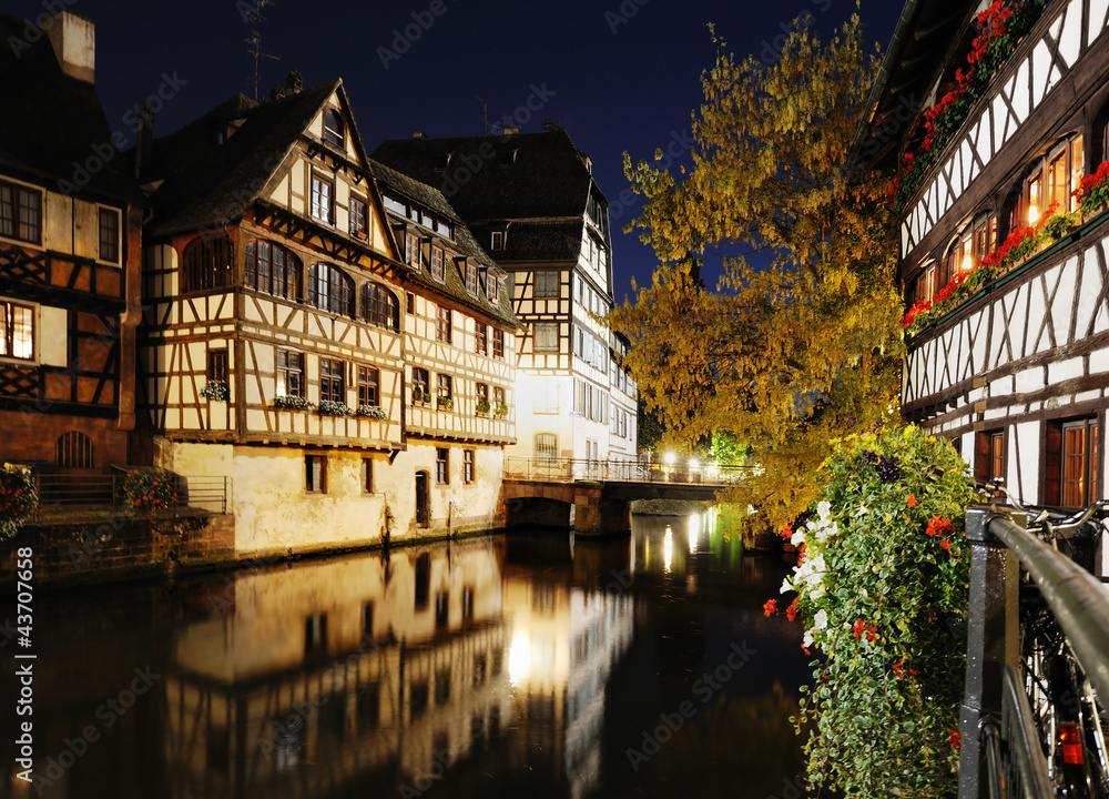 Night view of Petit France area in Strasbourg