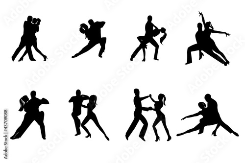Eight dancing couple silhouettes