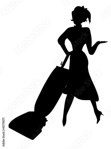 Happy housewife with her new 1950s vacuum cleaner