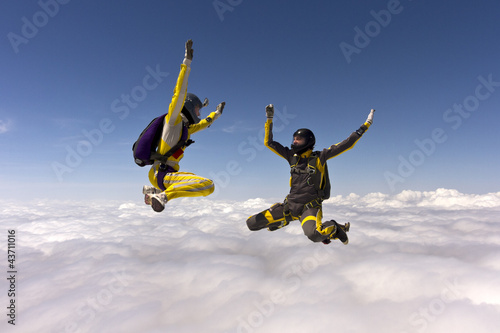 Skydivers in action.