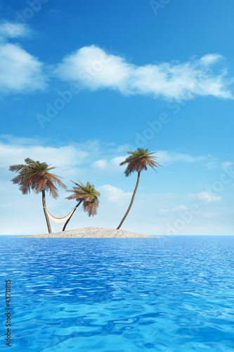High resolution isolated exotic island with palm trees