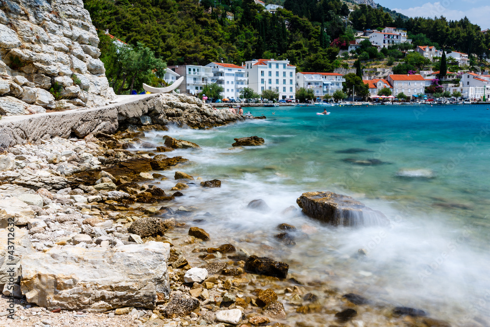 Beautiful Rocky Beach and Adriatic Sea Surf near Split, Croatia