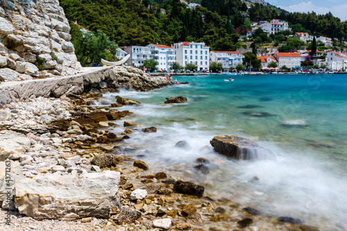 Beautiful Rocky Beach and Adriatic Sea Surf near Split  Croatia