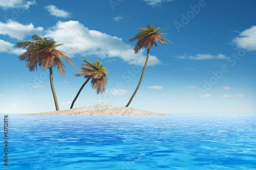 Fototapeta Naklejka Na Ścianę i Meble -  High resolution isolated exotic island with palm trees