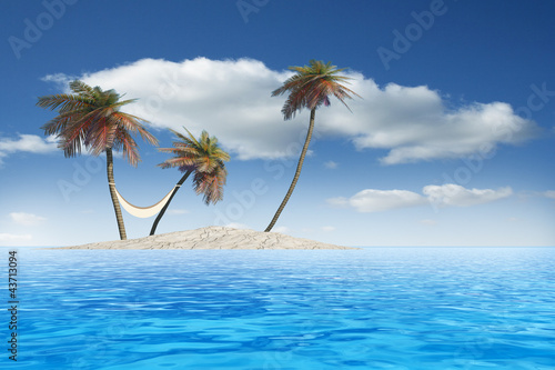 Fototapeta Naklejka Na Ścianę i Meble -  High resolution isolated exotic island with palm trees
