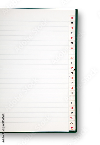Detail of open address book with shadow (clipping path)