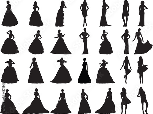 silhouettes of girls are in weddings and ball clothes
