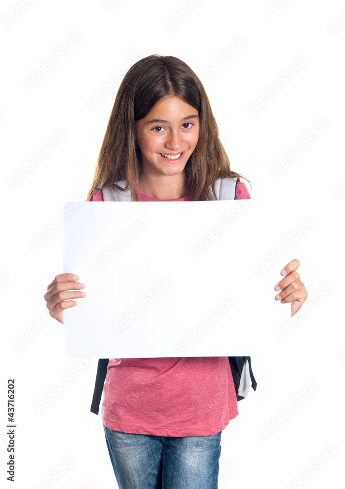 Schoolgirl holding blank paper Schoolgirl holding blank paper