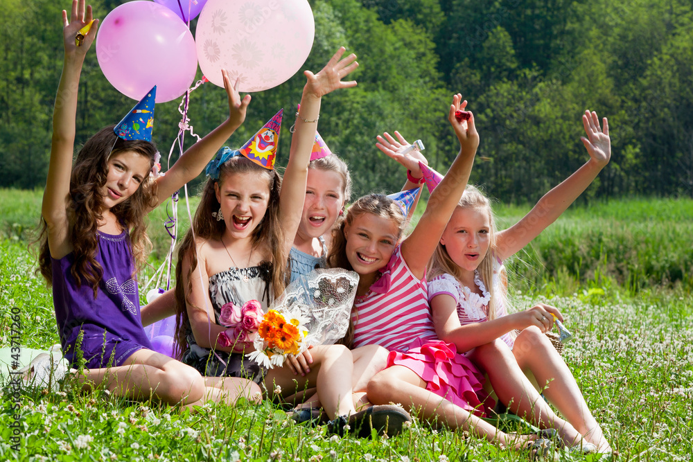 Fototapeta premium beautiful girls celebrate birthday outdoors