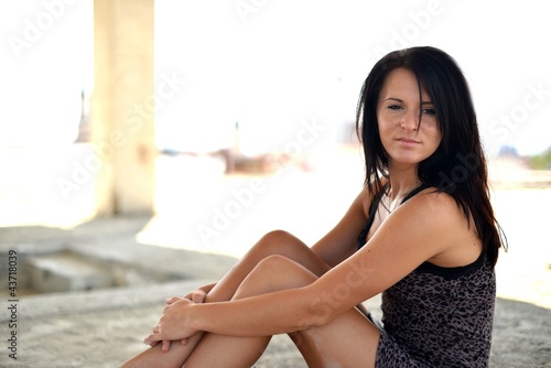 Beautiful young woman with black, long hair © muro