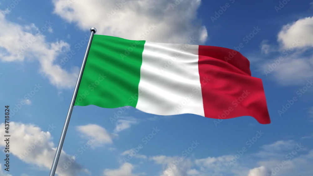 Italian flag waving against clouds background Italian flag waving against clouds background
