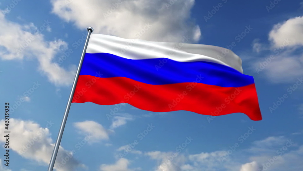Russian flag waving against clouds background Russian flag waving against clouds background